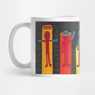 Four Figures in Blue Mug